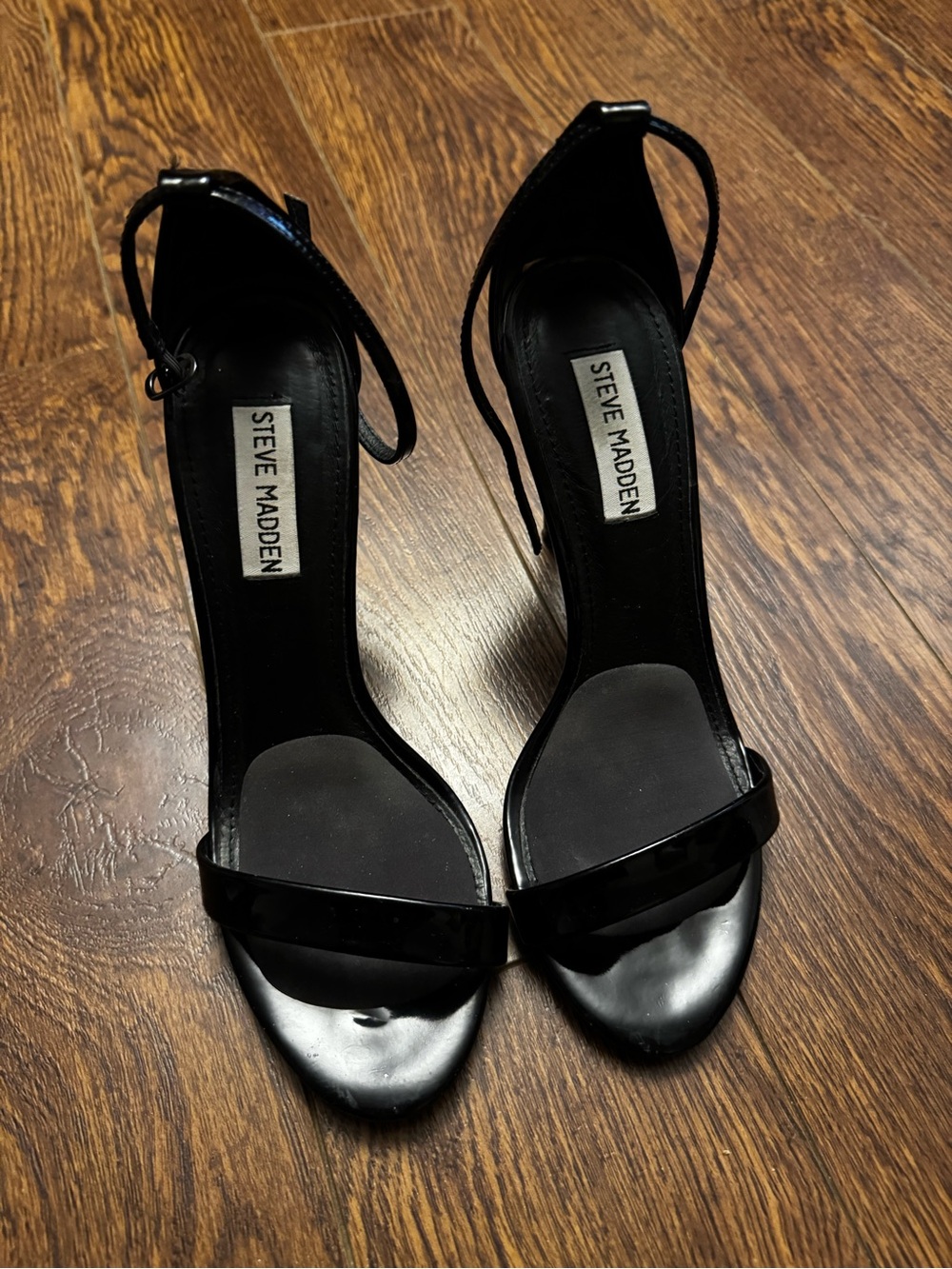 Steve Madden Black Patent Open-Toe Ankle-Strap Heels